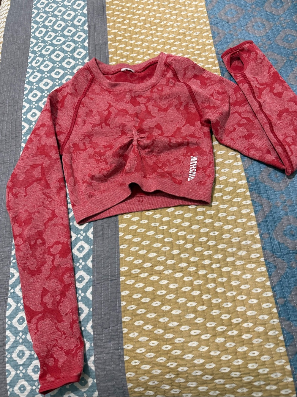 Gymshark Kids Red Camouflage Long-Sleeve Cropped Hoodie